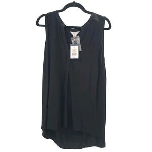 Crown & Ivy Black Icon Peasant Blouse Womens 3x Sleeveless Pleated V Neck Top